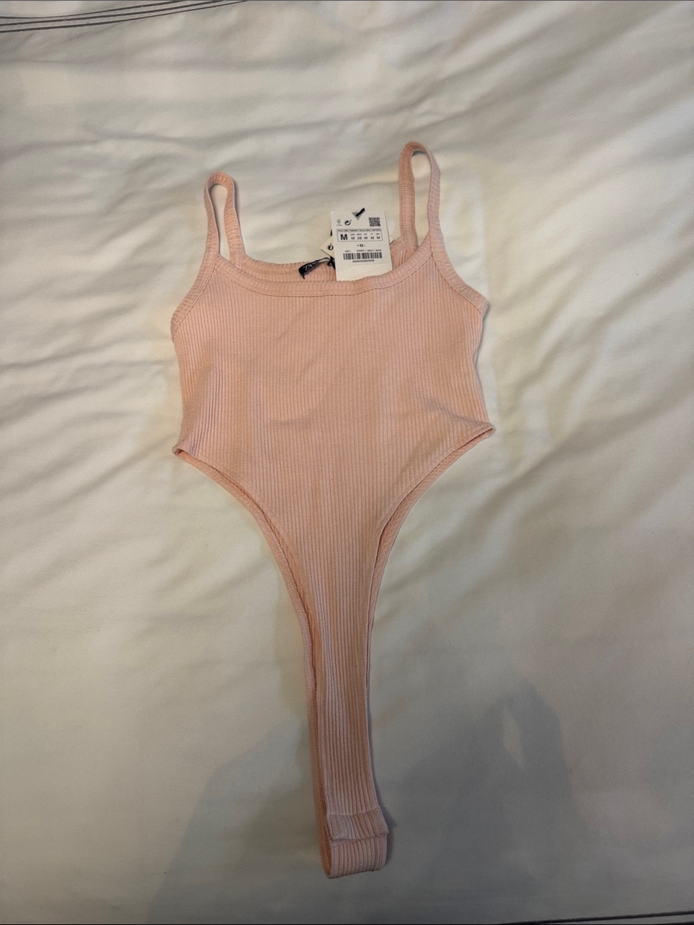Zara Ribbed One-Piece Bodysuit - Pale Pink